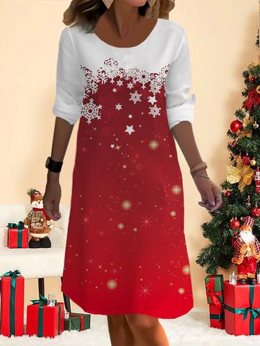 Snowflake Print Casual Round Neck Long Sleeve Dress - Just Fashion Now - Modalova