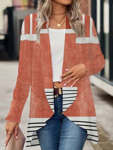 Striped Print Casual Long Sleeve Shawl Jacket - Just Fashion Now - Modalova