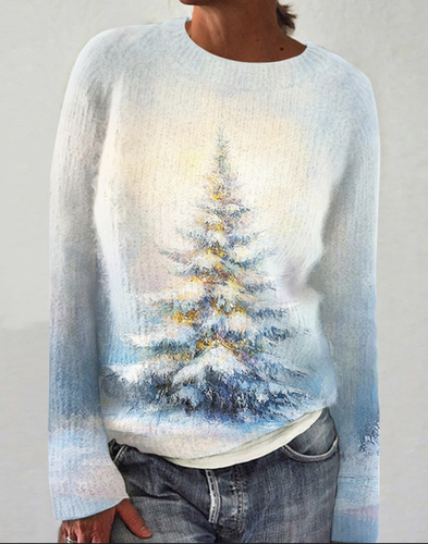 Christmas Tree Art Round Neck Sweater - Just Fashion Now - Modalova