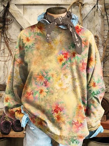 Floral Print Long Sleeve Crew Neck Sweatshirt - Just Fashion Now - Modalova