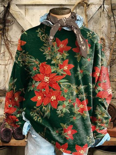 Floral Print Long Sleeve Crew Neck Sweatshirt - Just Fashion Now - Modalova