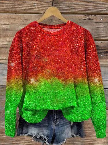 Color Block Print Long Sleeve Crew Neck Sweatshirt - Just Fashion Now - Modalova