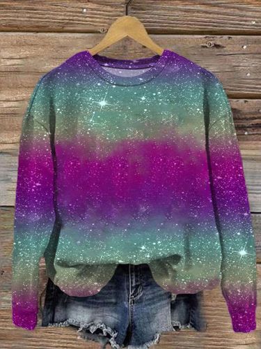 Color Block Print Long Sleeve Crew Neck Sweatshirt - Just Fashion Now - Modalova