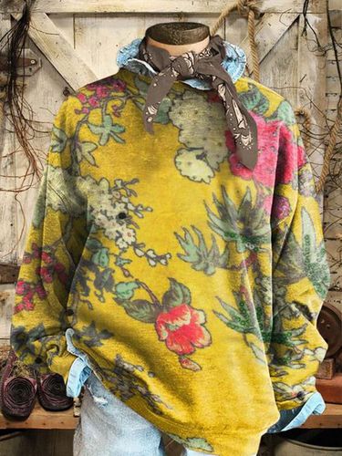 Floral Print Long Sleeve Crew Neck Sweatshirt - Just Fashion Now - Modalova