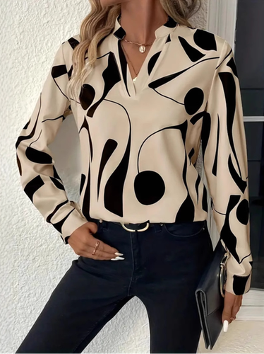 Women's Long Sleeve Blouse Spring/Fall Rose Red Abstract V Neck Daily Going Out Casual Top - Just Fashion Now - Modalova