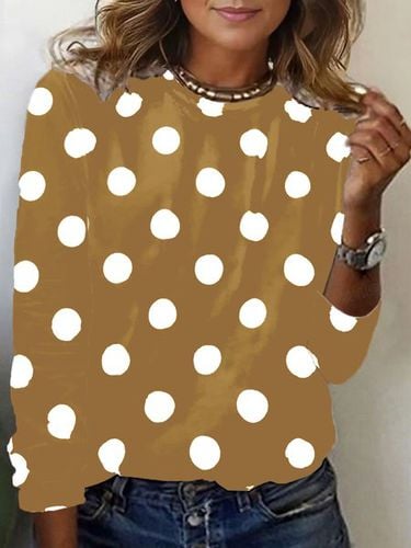 Polka Dot Print Long Sleeve Crew Neck T-shirt - Just Fashion Now - Modalova