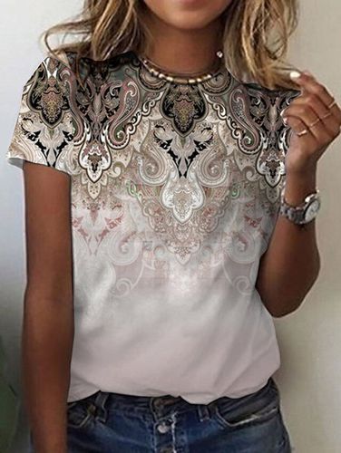 Ethnic Print Short-Sleeved Crew Neck T-shirt - Just Fashion Now - Modalova