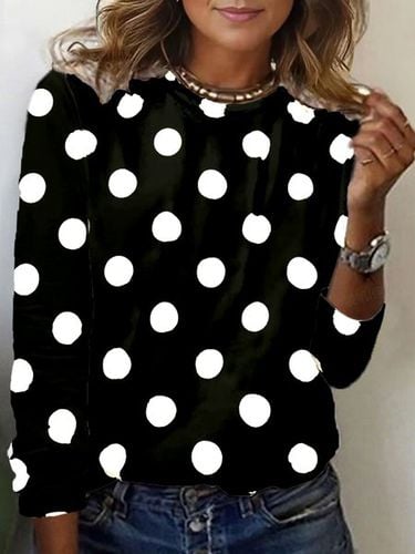 Polka Dot Print Long Sleeve Crew Neck T-shirt - Just Fashion Now - Modalova