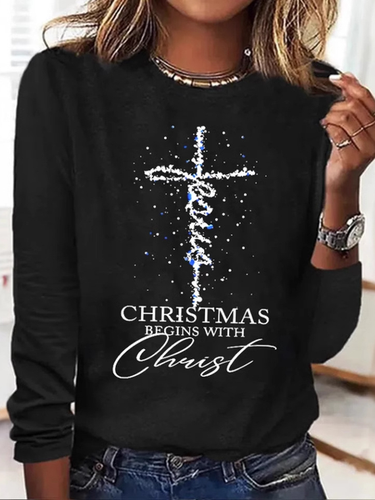 Casual Jersey Christmas Loose T-Shirt - Just Fashion Now - Modalova