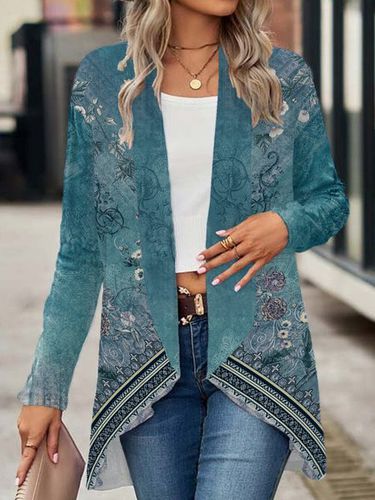 Ethnic Print Long Sleeve Shawl Jacket - Just Fashion Now - Modalova