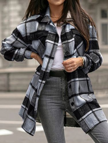 Plaid Shawl Collar Casual Loose Jacket - Just Fashion Now - Modalova