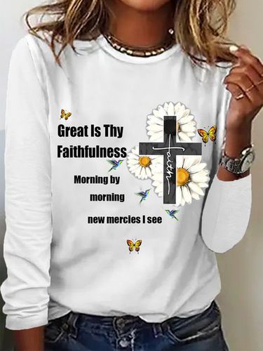 Great Is Thy Faithfulness Long Sleeve Crew Neck T-shirt - Just Fashion Now - Modalova