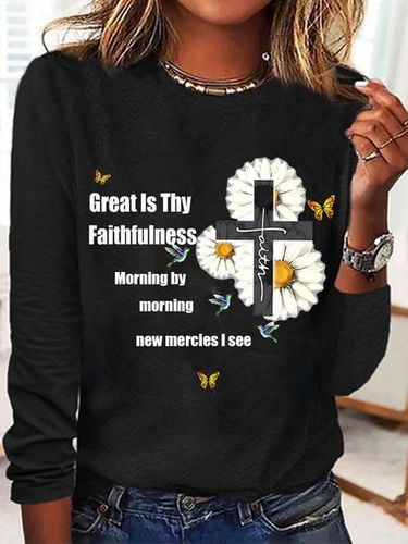 Great Is Thy Faithfulness Long Sleeve Crew Neck T-shirt - Just Fashion Now - Modalova