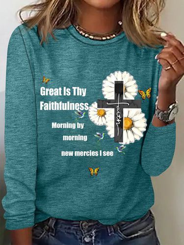 Great Is Thy Faithfulness Long Sleeve Crew Neck T-shirt - Just Fashion Now - Modalova