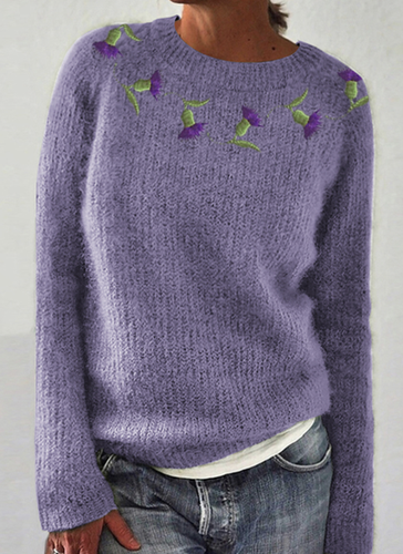 Thistle Embroidery Cozy Knit Sweater - Just Fashion Now - Modalova