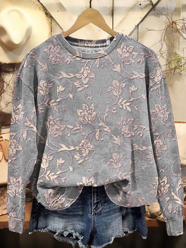 Floral Print Long Sleeve Crew Neck Sweatshirt - Just Fashion Now - Modalova