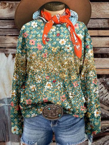 Floral Print Long Sleeve Crew Neck Sweatshirt - Just Fashion Now - Modalova