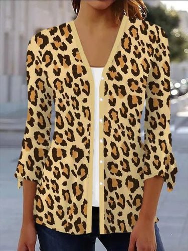 Leopard Print Casual Long Sleeve Shawl Jacket - Just Fashion Now - Modalova