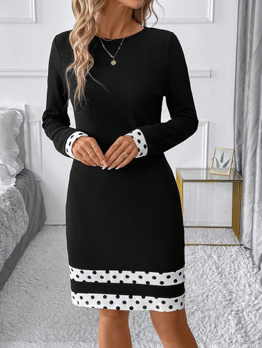 Women's Fashion Elegant Color Splicing Long Sleeve Slim Dress - Just Fashion Now - Modalova