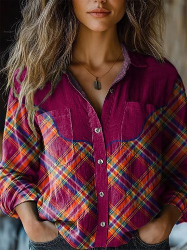 Plaid Print Casual Long Sleeve Shirt - Just Fashion Now - Modalova