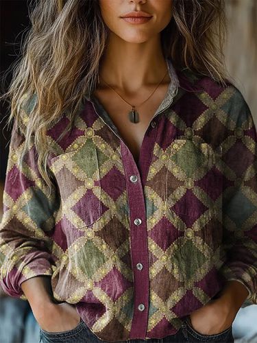 Geometric Print Casual Long Sleeve Shirt - Just Fashion Now - Modalova