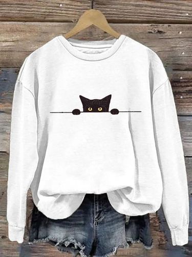 Loose Crew Neck Vintage 3D Printing Sweatshirt - Just Fashion Now - Modalova