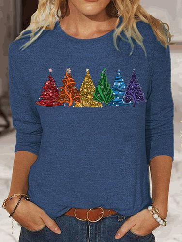 Christmas Print Long Sleeve Crew Neck T-shirt - Just Fashion Now - Modalova