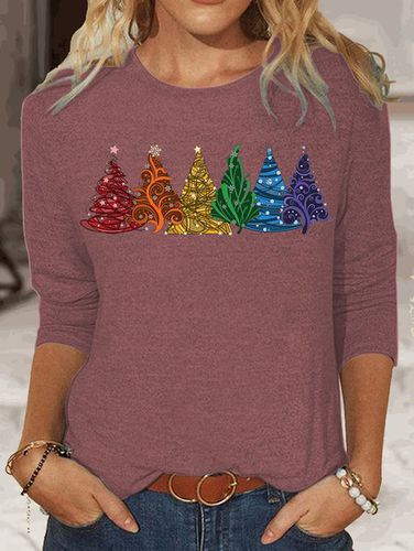 Christmas Print Long Sleeve Crew Neck T-shirt - Just Fashion Now - Modalova