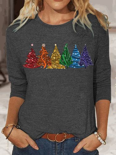 Christmas Print Long Sleeve Crew Neck T-shirt - Just Fashion Now - Modalova