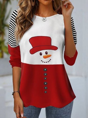 Women's Long Sleeve T-shirt Spring/Fall Red Striped Jersey Crew Neck Daily Going Out Casual Top - Just Fashion Now - Modalova