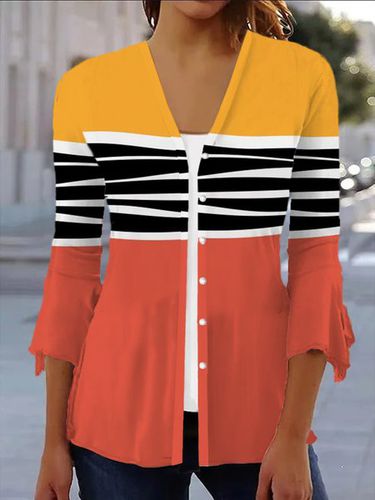 Striped Print Long Sleeve Shawl Jacket - Just Fashion Now - Modalova