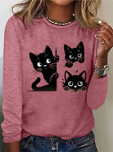 Cat Print Casual T-Shirt - Just Fashion Now - Modalova