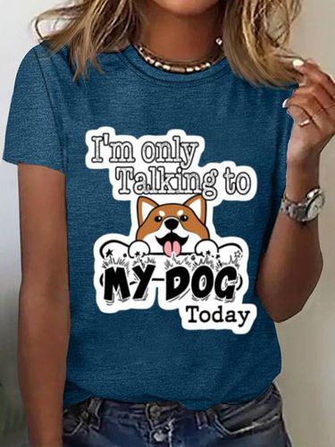 Dog Print Casual T-Shirt - Just Fashion Now - Modalova