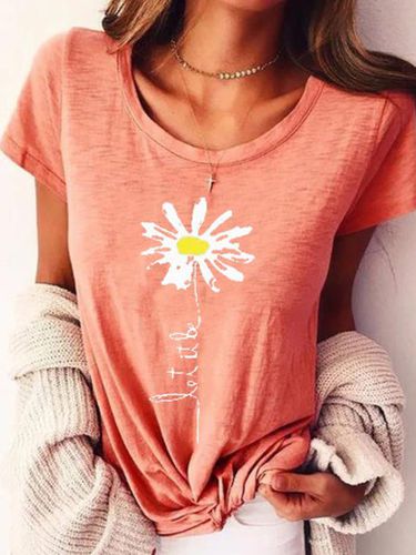 Pink Printed Short Sleeve Round Neck T-Shirt - Just Fashion Now - Modalova