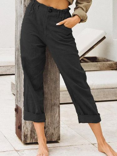 Casual Cotton Plain Linen Pants - Just Fashion Now - Modalova