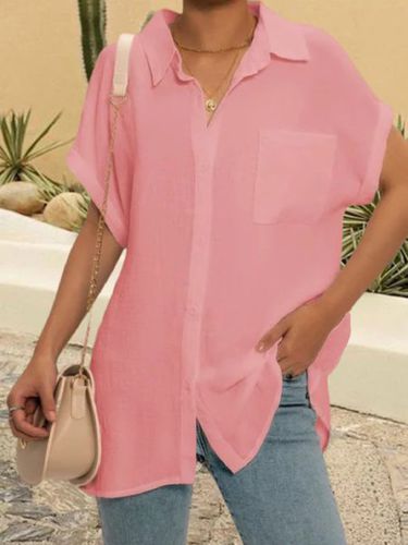 Casual Shirt Collar Cotton Blends Short Sleeve Blouse - Modetalente - Modalova
