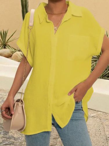 Casual Shirt Collar Cotton Blends Short Sleeve Blouse - Modetalente - Modalova