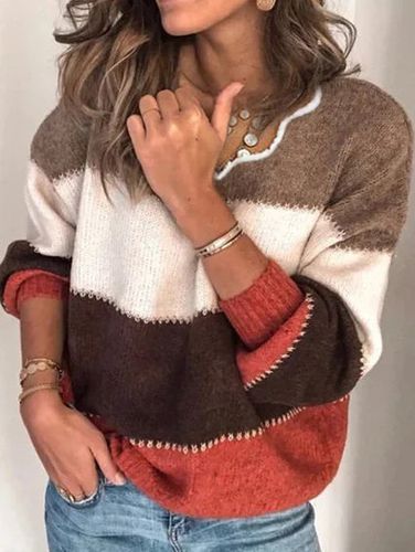 Long Sleeve V Neck Striped Cotton-Blend Sweater - Just Fashion Now UK - Modalova