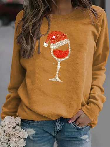Casual Crew Neck Christmas Printed Sweatshirt - Just Fashion Now UK - Modalova