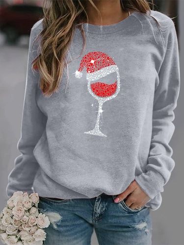Casual Crew Neck Christmas Printed Sweatshirt - Just Fashion Now UK - Modalova