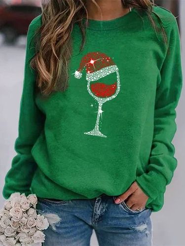 Casual Crew Neck Christmas Printed Sweatshirt - Just Fashion Now UK - Modalova
