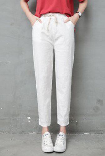 Loose Cotton Solid Casual Pants - Modetalente - Modalova
