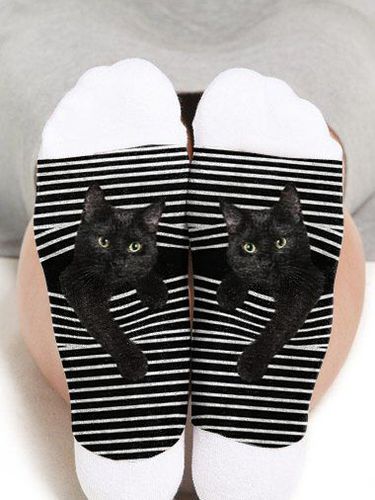 Casual Cat Striped Over the Calf Socks - Just Fashion Now UK - Modalova
