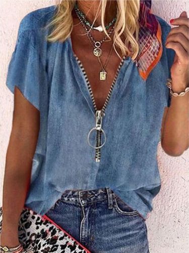 Casual Solid Short Sleeve Top - Modetalente - Modalova
