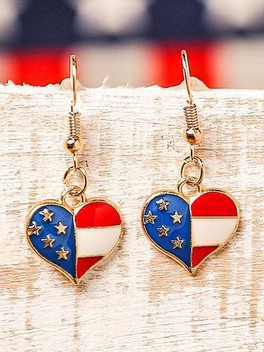 New Independence Day fashion oil drop American flag Earrings, European and American pentagram star heart flag Earrings - Just Fashion Now - Modalova