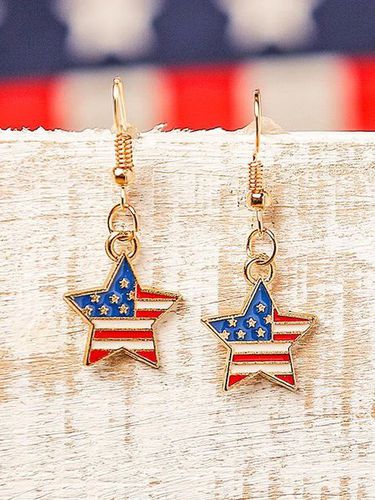 New Independence Day fashion oil drop American flag Earrings, European and American pentagram star heart flag Earrings - Just Fashion Now - Modalova