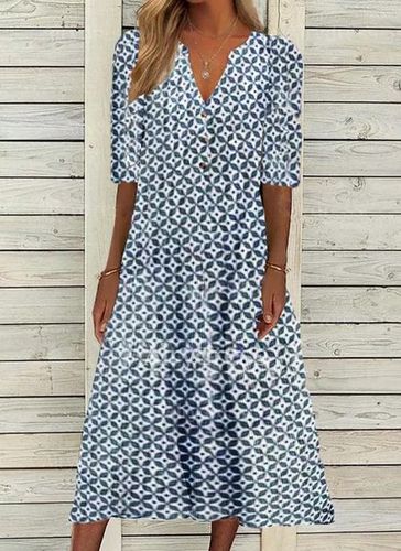 Cotton Half Sleeve Weaving Dress - Modetalente - Modalova