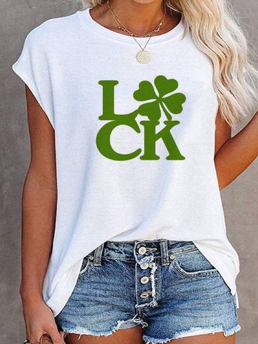 Cotton-Blend Casual Shamrock Crew Neck T-shirt - Modetalente - Modalova