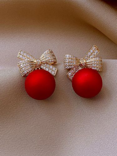 Christmas Rhinestone Bowknot Elegant Dangle Earrings - Just Fashion Now - Modalova