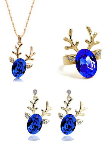 Christmas Simple Elk Rhinestone Ring Necklace Earrings 3 Pieces - Modetalente - Modalova